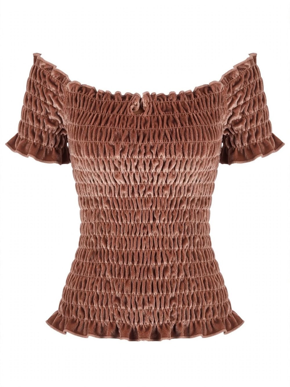 Boho Style wild fable Rust Velvet Smocked Off-Shoulder Crop Top